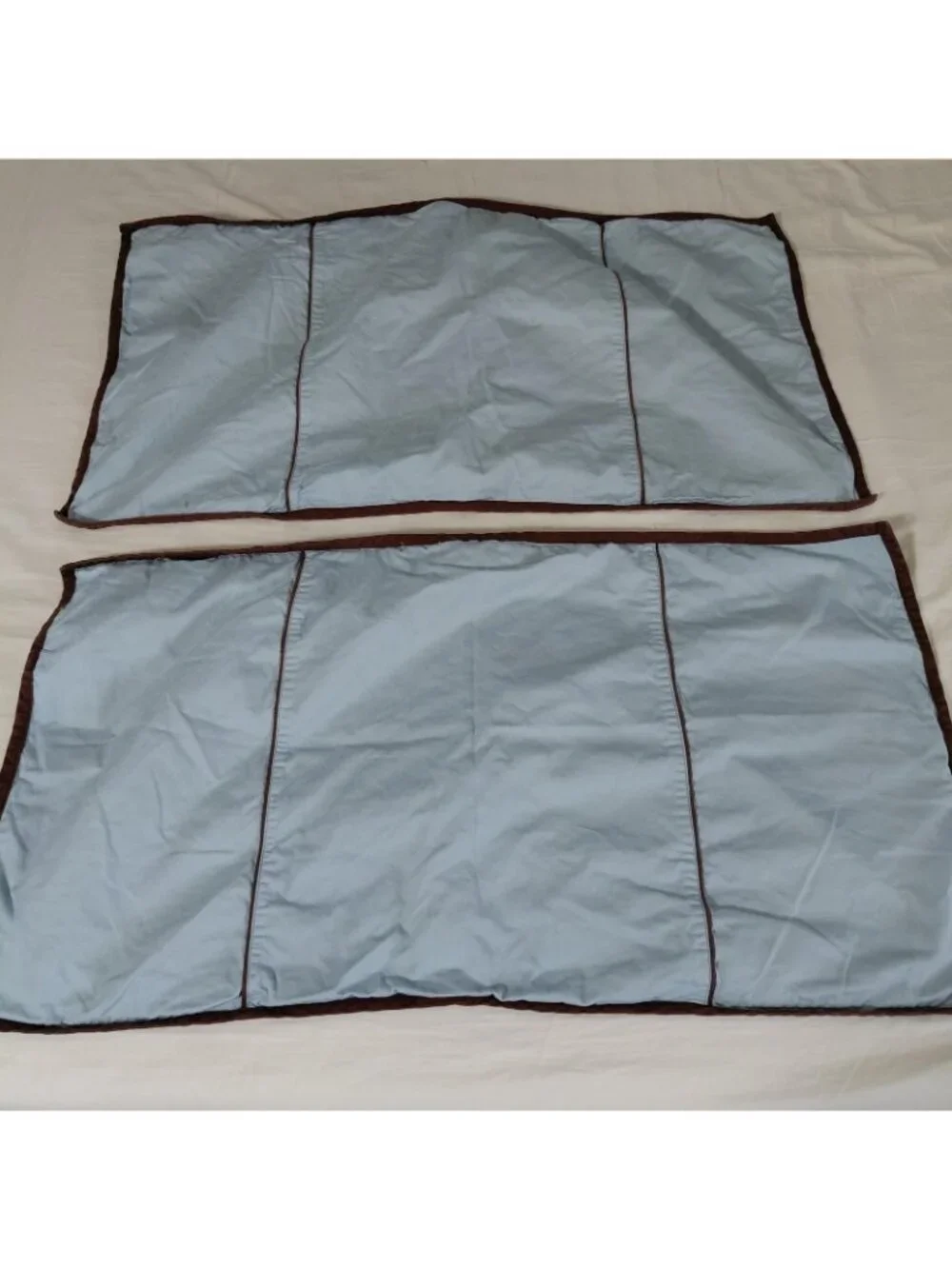 Nautica Home King Pillow Shams Set 2 Blue Brown Trim Cotton Reversible Button